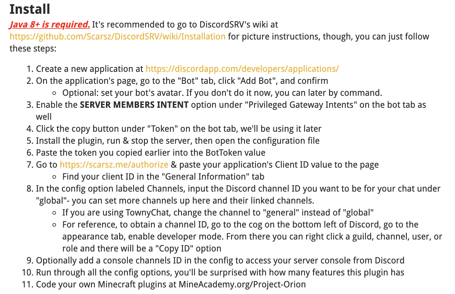 DiscordSRV configuration screenshot