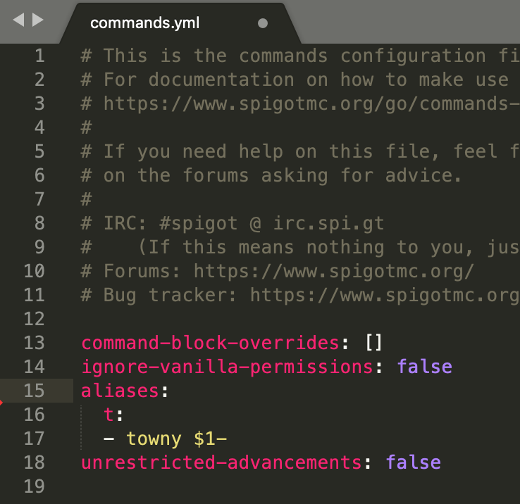 Towny command configuration