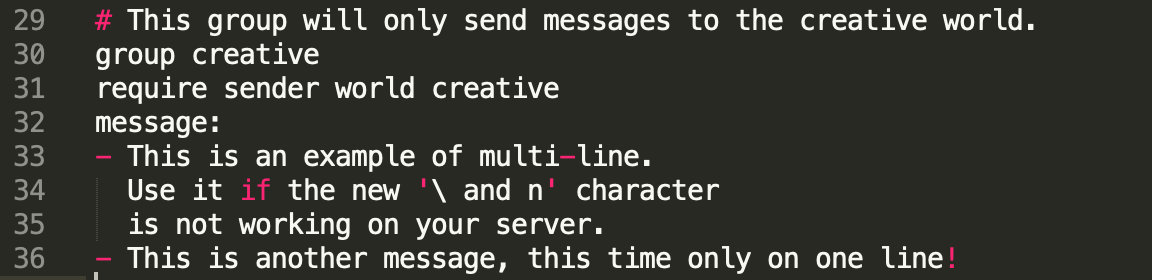 Messages multiline syntax