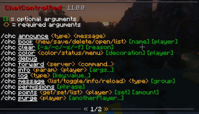 Main commands list first part