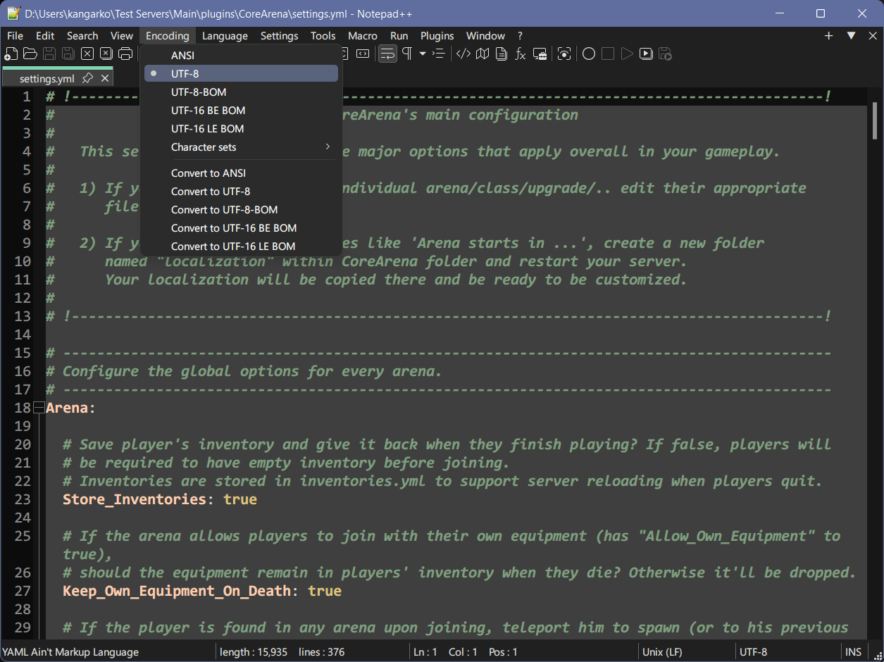 Notepad++ encoding settings